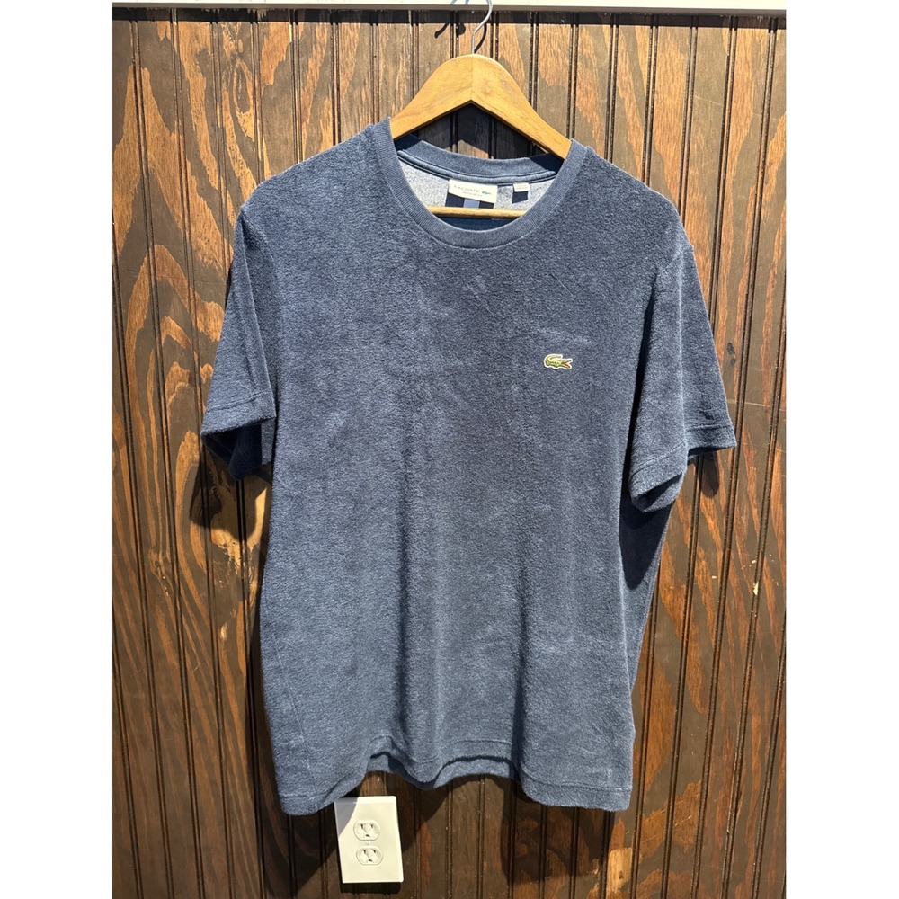 Lacoste Mens Terry Cloth T-Shirt Navy Blue Short Sleeve Crocodile Logo Top 23x29